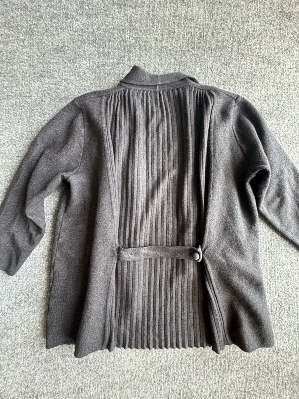 Open Front Cardigan Knit Charcoal Gray Applique Hand Painted Large 80s Vintage - Picture 3 of 10
